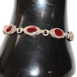 Artisan NF Signed Sterling Silver Carnelian Stone Link Bracelet 7" alternative image