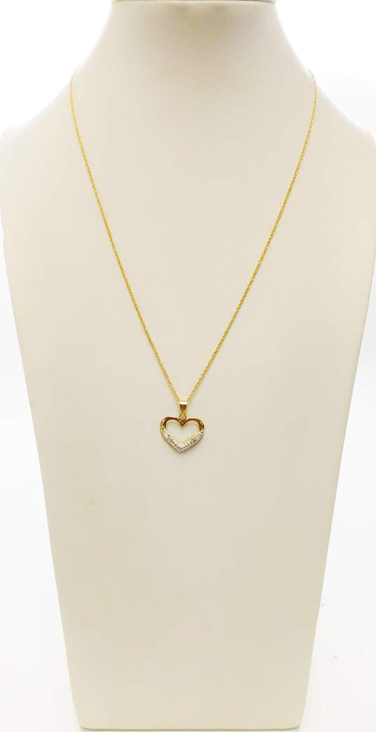 9K Yellow Gold Rhinestone Heart Pendant Necklace 1.7g image number 1