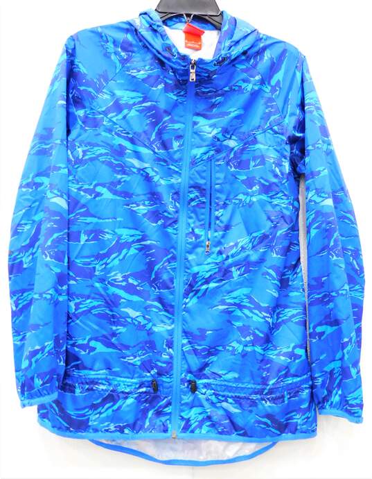 Women's Nike Blue Polyester Windbreaker Jacket with Hood and Cinched waist Size M image number 1