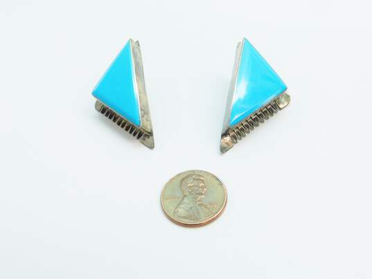 Taxco Mexican Modernist Aldero 925 Faux Turquoise Geometric Earrings 20.9g image number 7