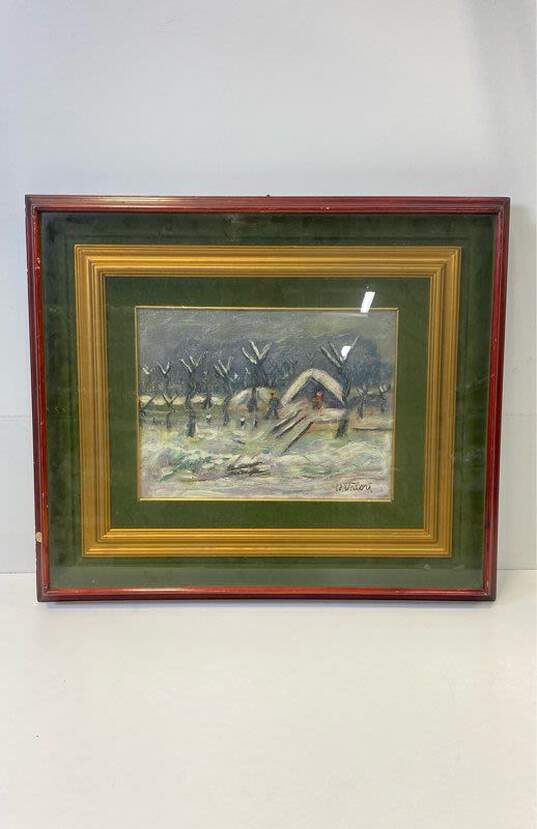 Winter Landscape Scene MidCentury Oil on Canvas by B.Valori Signed Impressionist image number 1