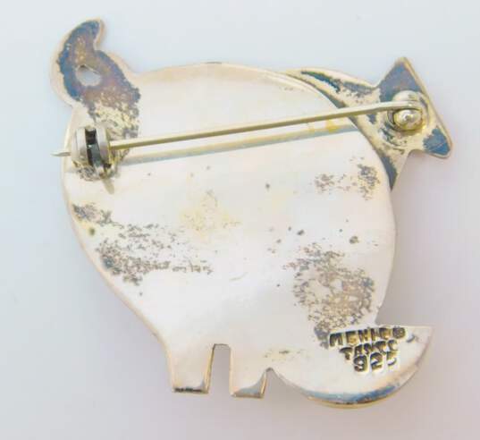 Taxco Mexico 925 & Brass Accent Pig Animal & Food Bowl Brooch 14.2g image number 3