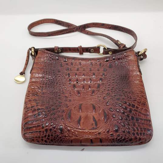Brahmin Small Brown Croc Embossed Leather Shoulder Bag image number 4