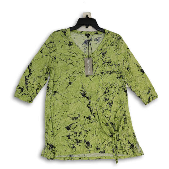 NWT Womens Green Floral Short Sleeve V-Neck Pullover Blouse Top Size S P image number 4