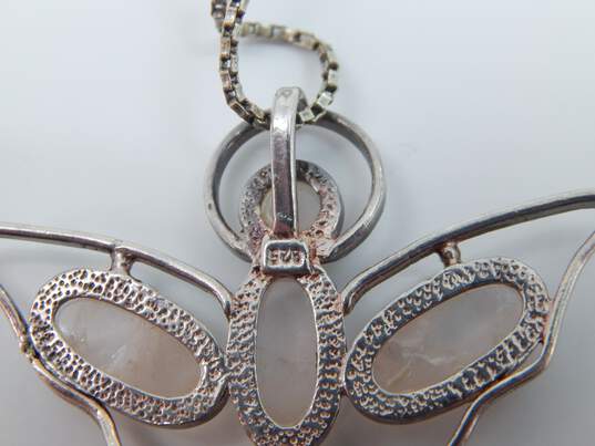 925 Rose Quartz Angel Pendant Necklace w/Bangle Bracelet 32.6g image number 3