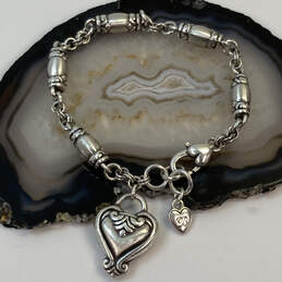 Designer Brighton Silver-Tone Engraved Heart Shape Charm Bracelet
