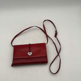 Brighton Womens Red Leather Crossbody Strap Inner Pocket Wallet Purse