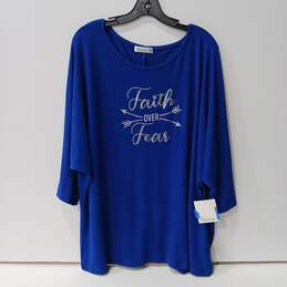 89th + Madison Blue Faith Over Fear Long Sleeve Sweater Shirt Size 2X NWT