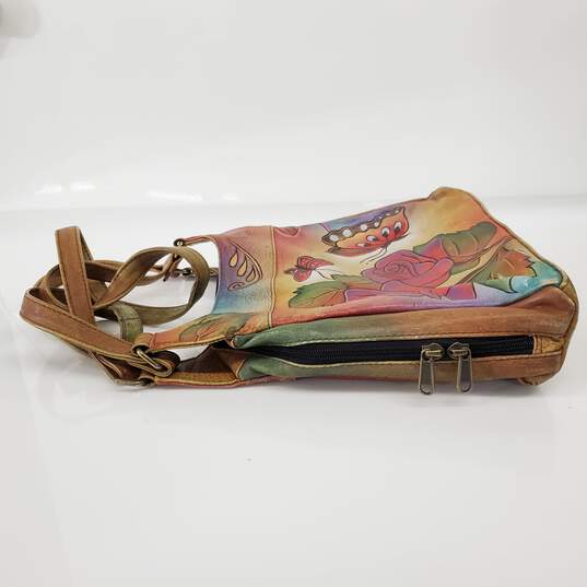 Anuschka Leather Hand Painted Multicolor Butterfly Flower Shoulder Bag image number 5