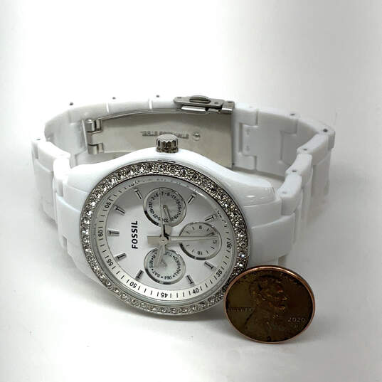 Designer Fossil ES-1967 Rhinestones Analog White Dial Quartz Wristwatch image number 2