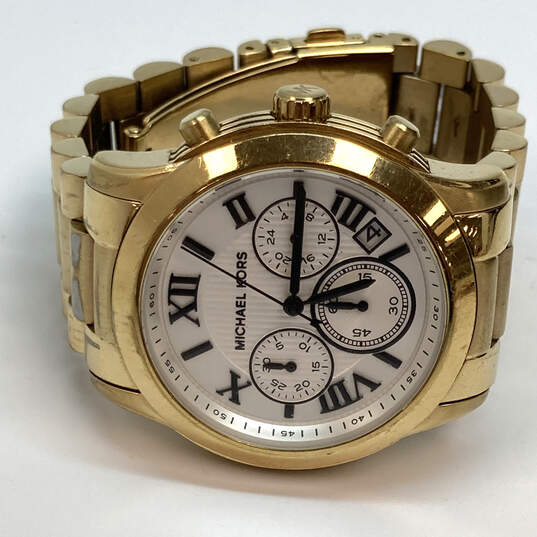 Designer Michael Kors Cooper MK-5916 Gold-Tone Round Dial Analog Wristwatch image number 3