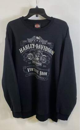 Harley Davidson Mens Black Crew Neck Long Sleeve Pullover Sweatshirt Size XL