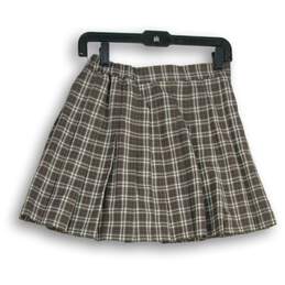 Aerie Womens Gray Plaid Pleated Back Button Short Mini Skirt Size Small