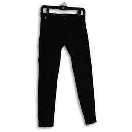 Womens Black Denim Dark Wash 5-Pocket Ankle Zip Skinny Leg Jeans Size 4