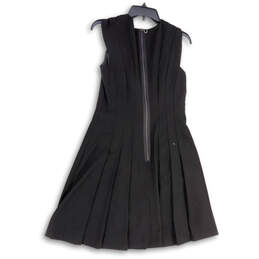 Womens Black Pleated Front V-Neck Back Zip Sleeveless Mini Dress Size 8 alternative image
