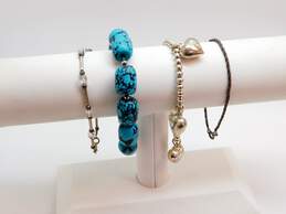 Artisan 925 Puffed Heart Charms Ball Faux Turquoise Crystal & Bar Beaded & Twisted Chain Bracelets Variety 59.3g
