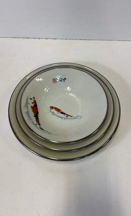 Lot of 3 Dinner Plate Set Koi Fish with Silver Rim Japan Prince Porcelain