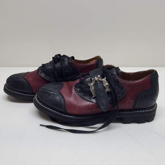 John Fluevog Black & Red Vintage Leather Derby Shoe image number 1