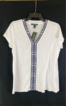 NWT Ralph Lauren Womens White Cotton Embroidered Pullover Blouse Top Size Large