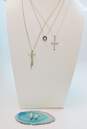 925 Sterling Silver Blue Topaz Stud Earrings & CZ Cross Faith & Circle Pendant Necklaces 10.6g image number 1