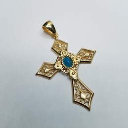 Itaor - Vintage Gold Over 925 Turquoise Gothic Christian Cross Pendant 6.0g alternative image
