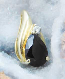 14K Yellow Gold Teardrop Onyx & 0.02 CT Round Diamond Pendant 1.4g