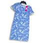 NWT Lilly Pulitzer Womens Blue White Floral Short Sleeve Shift Dress Size XXS image number 1