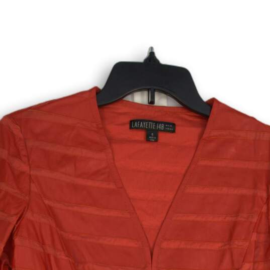 Buy the Womens Red Striped V-Neck Long Sleeve Hook & Eye Jacket