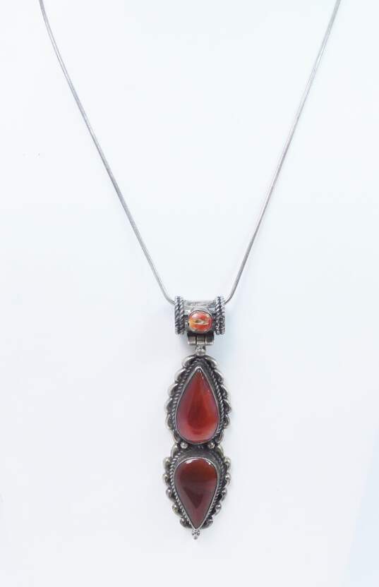 Artisan 925 Sterling Silver Carnelian Cabochon Pendant Necklace 47.5g image number 1