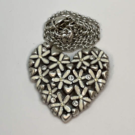 Designer Brighton Silver-Tone Rhinestone Flower Heart Pendant Necklace image number 3