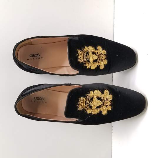 ASOS Men's Black Velvet Embroidered Loafers Size 12 image number 5
