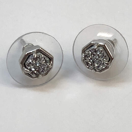 Designer Kendra Scott Silver-Tone Clear Stone Hexagon Nola Stud Earrings image number 2