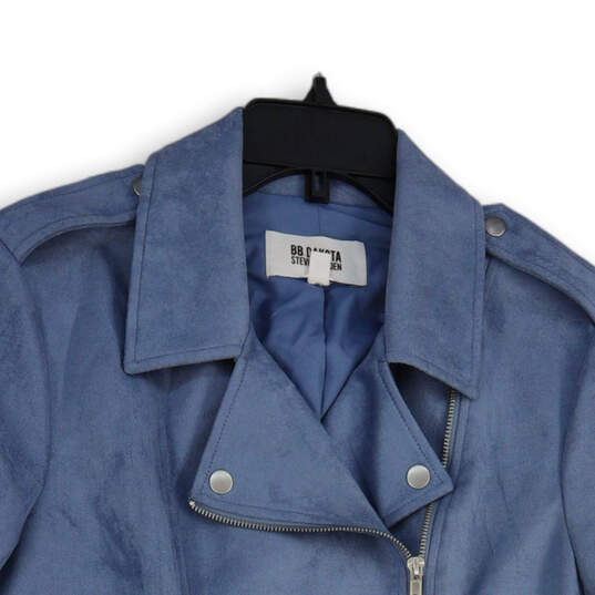 Womens Blue Long Sleeve Asymmetrical Full Zip Motorcycle Jacket Size Large image number 3