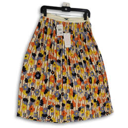 NWT Womens Orange Cream Floral Pleated Side Zip Midi A-Line Skirt Size S