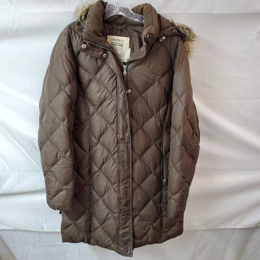 Eddie Bauer's Premium Quality Goose Down Brown Puffer Coat Women's Size L image number 1