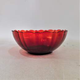 Vintage Arcoroc France Ruby Red Tulip Scallop Edge Serving Bowl alternative image