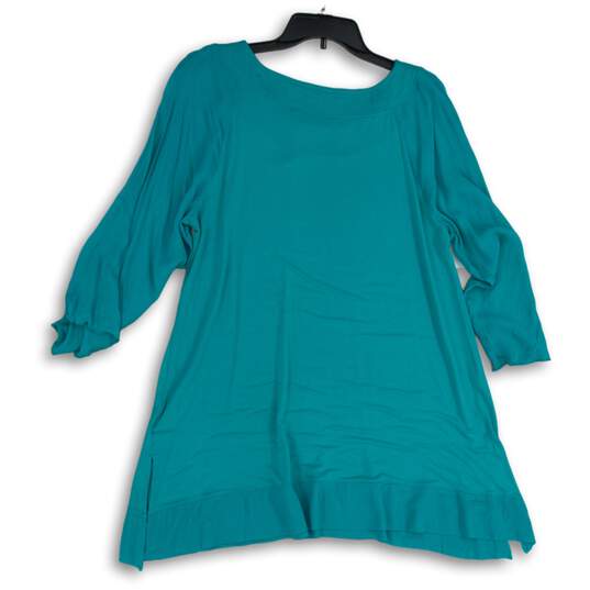 NWT Soft Surroundings Womens Blue Long Sleeve Scoop Neck Tunic Blouse Top Size L image number 2