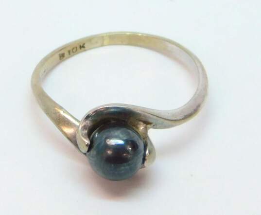 Vintage 10K White Gold Hematite Ball Bead Ring 2.0g image number 1