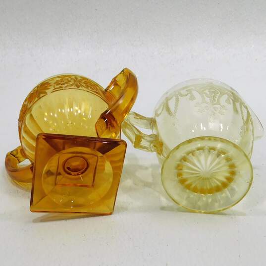 Vintage Indiana Glass Tiara Sandwich Amber Flower Baskets w/ Sugar Bowl &Creamer image number 7