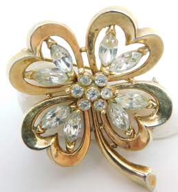 VNTG Pat Pending Crown Trifari Icy Clear Rhinestone Four Leaf Clover Brooch 14g