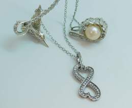 Contemporary 925 Pearl Diamond Accent Bird Pendant Necklaces 9.4g
