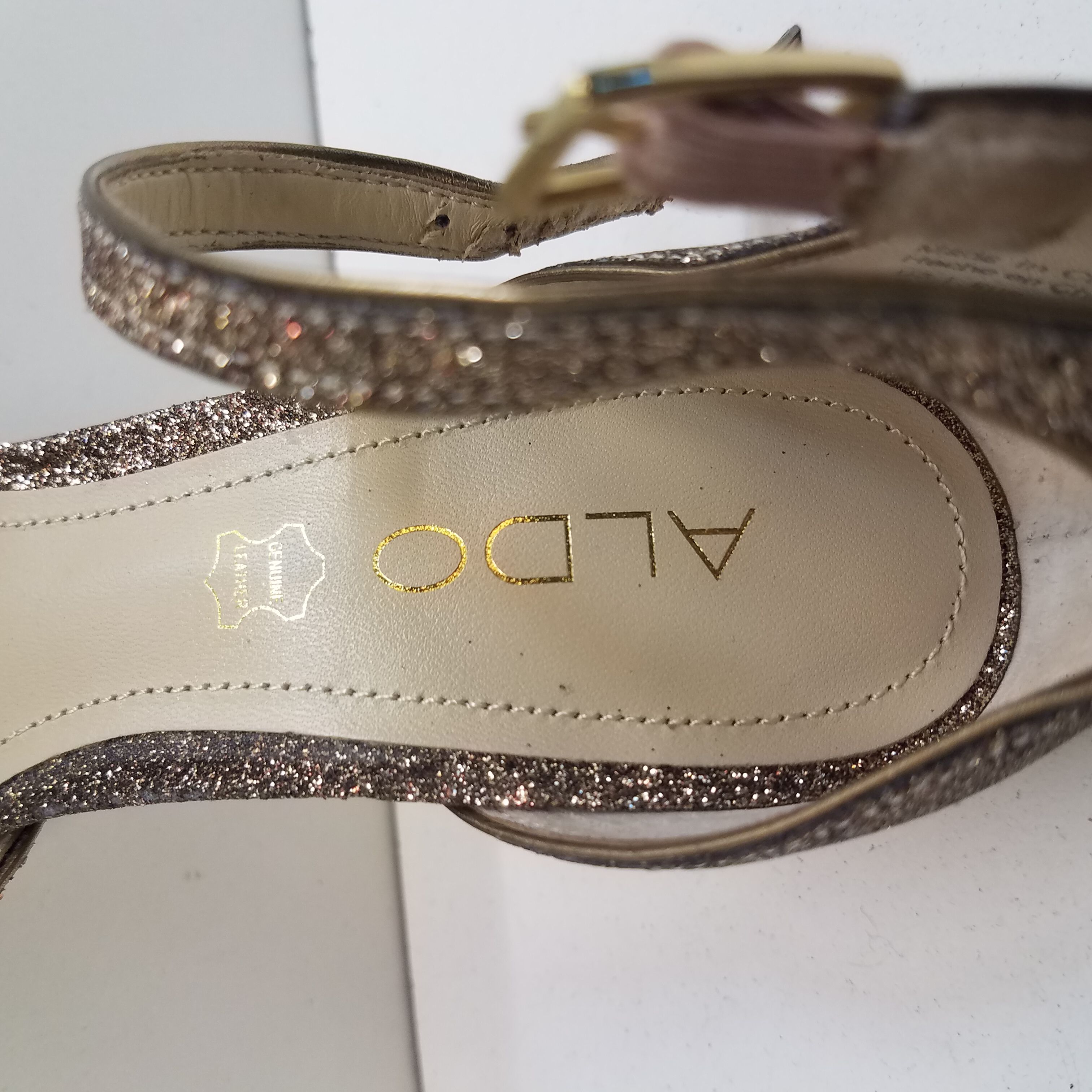 ALDO Nean Gold Glitter Peep Toe Heeled Shoes in Metallic | Lyst Canada