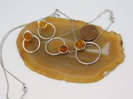 Modernist 925 Amber Circles Pendant Necklace Drop Earrings & Bracelet Set alternative image