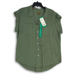 NWT Womens Green Sleeveless Pockets Collared Button-Up Shirt Size XL