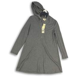 NWT Max Studio Womens Gray Long Sleeve 1/4 Zip Hooded Pullover Sweatshirt Sz XS