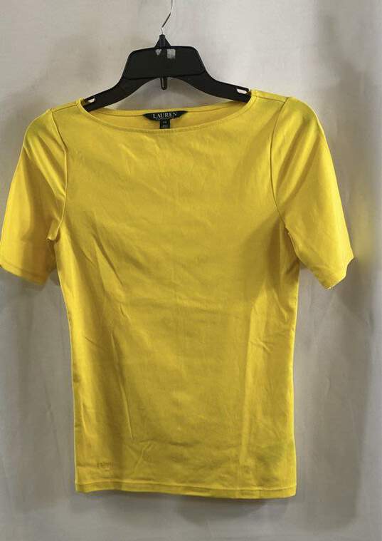 Lauren Ralph Lauren Womens Yellow Short Sleeve Round Neck Pullover T-Shirt Sz PS image number 1