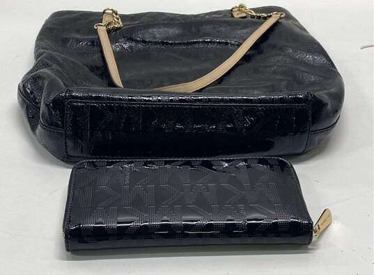 Michael Kors Patent Monogram Signature Tote And Wallet Black image number 5