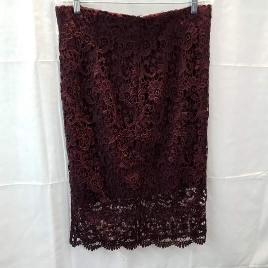 Bar III Women's Burgundy Wine Lined Lace Pencil Skirt Size L NWTst image number 1