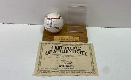 Steve Finley - 5 Time Gold Glove Winner Signed Rawlings Baseball w/COA image number 1