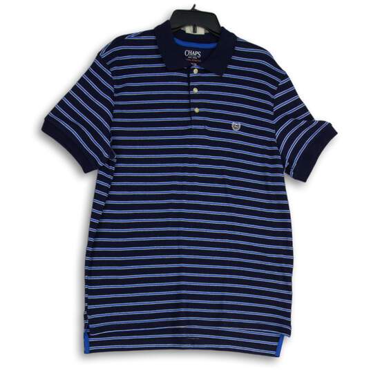 Chaps Mens Blue Striped Stretch Hi-Low Hem Short Sleeve Polo Shirt Size Medium image number 1